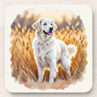 White Golden Retriever Dog Beverage Coaster