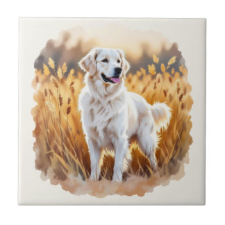 White Golden Retriever Dog Ceramic Tile
