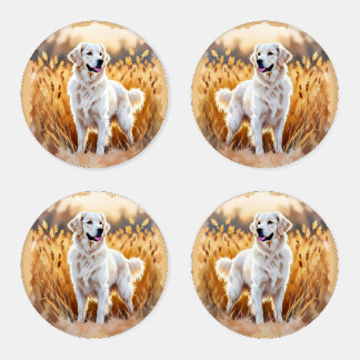 White Golden Retriever Dog Coaster Set