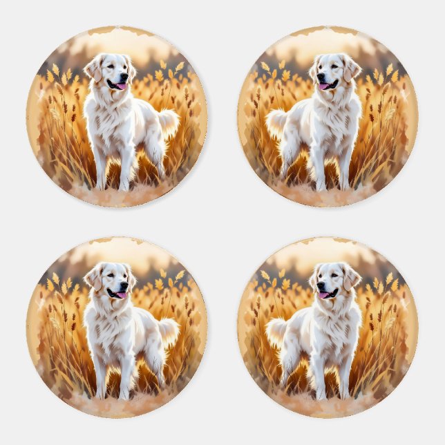 White Golden Retriever Dog Coaster Set (Set)