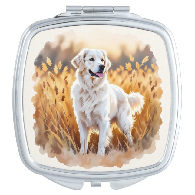 White Golden Retriever Dog Compact Mirror (Front)