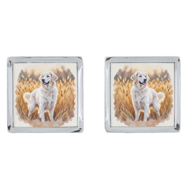 White Golden Retriever Dog Cufflinks (Front)