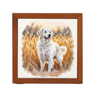White Golden Retriever Dog Desk Organizer