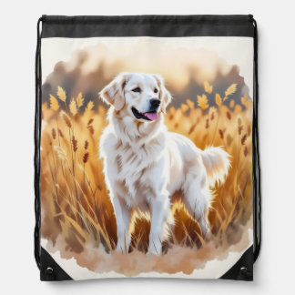 White Golden Retriever Dog Drawstring Bag