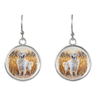 White Golden Retriever Dog Earrings