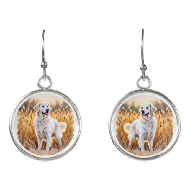 White Golden Retriever Dog Earrings (Front)