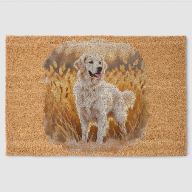 White Golden Retriever Dog Fiber Doormat (Front)