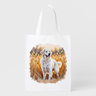 White Golden Retriever Dog Grocery Bag