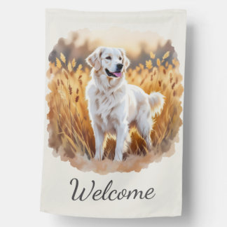 White Golden Retriever Dog House Flag