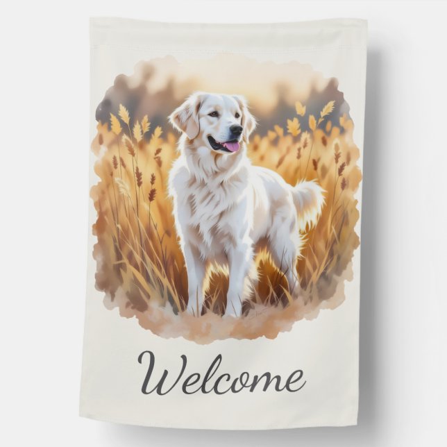 White Golden Retriever Dog House Flag (Front)