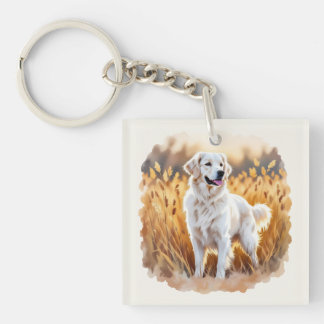 White Golden Retriever Dog Keychain