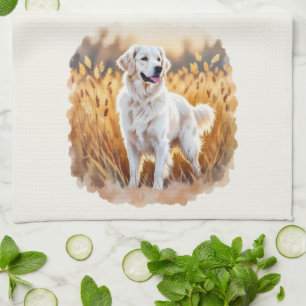 White Golden Retriever Dog Kitchen Towel