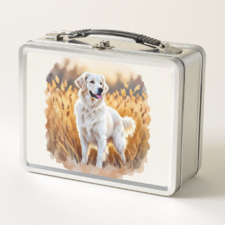 White Golden Retriever Dog Metal Lunch Box