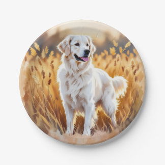 White Golden Retriever Dog Paper Plates