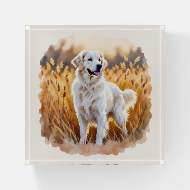 White Golden Retriever Dog Paperweight (Front)