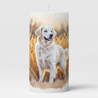 White Golden Retriever Dog Pillar Candle