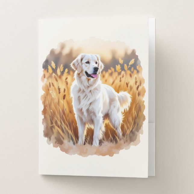 White Golden Retriever Dog Pocket Folder (Front)