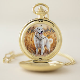 White Golden Retriever Dog Pocket Watch