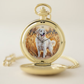 White Golden Retriever Dog Pocket Watch