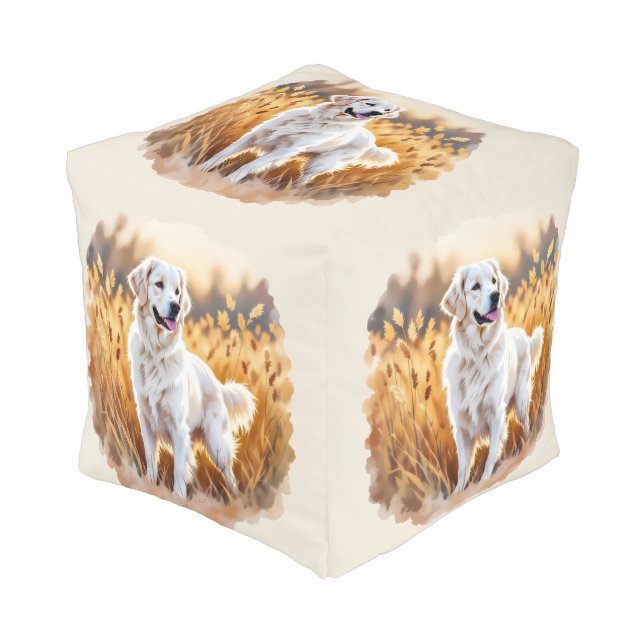 White Golden Retriever Dog Pouf (Angled Front)