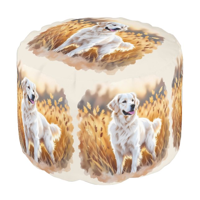White Golden Retriever Dog Pouf (Angled Front)
