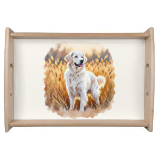 White Golden Retriever Dog Serving Tray