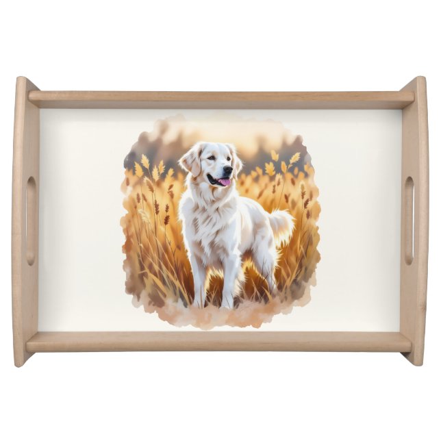 White Golden Retriever Dog Serving Tray (Front)