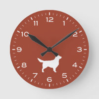 White Golden Retriever Dog Silhouette Round Clock