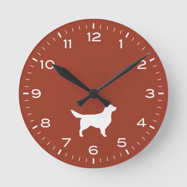 White Golden Retriever Dog Silhouette Round Clock (Front)
