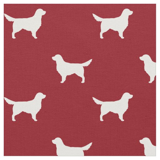 White Golden Retriever Dog Silhouettes Pattern Red Fabric