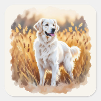 White Golden Retriever Dog Square Sticker