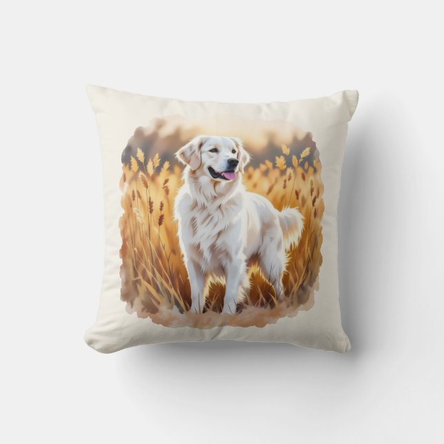 White Golden Retriever Dog Throw Pillow (Front)