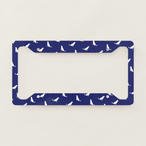 White Golden Retriever Outlines on Navy License Plate Frame