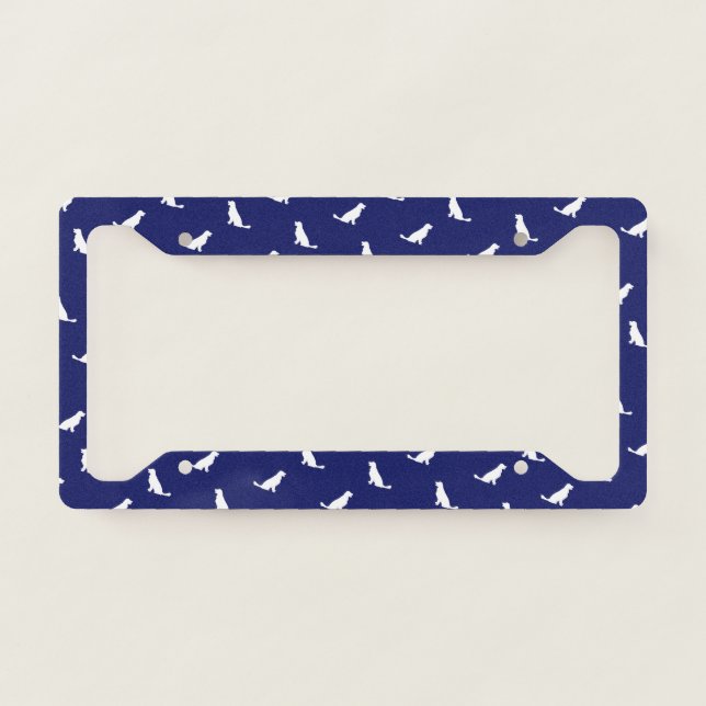 White Golden Retriever Outlines on Navy License Plate Frame (Front)