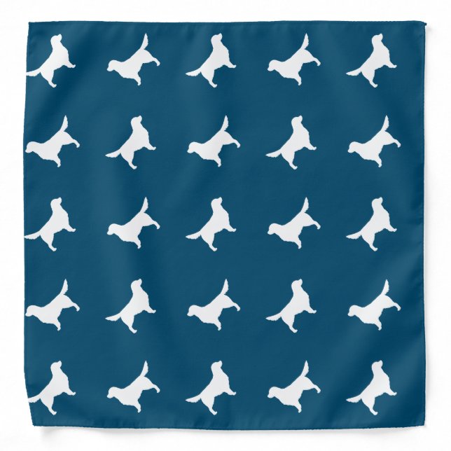 White Golden Retriever Silhouettes Pattern Blue Bandana (Front)