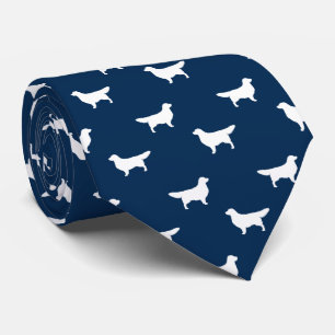 White Golden Retriever Silhouettes Pattern Blue Tie