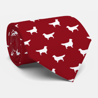 White Golden Retriever Silhouettes Pattern Red Neck Tie