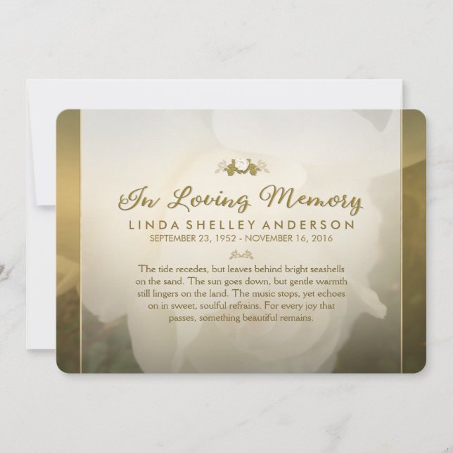 White Golden Rose Memorial Service Invitation (Front)