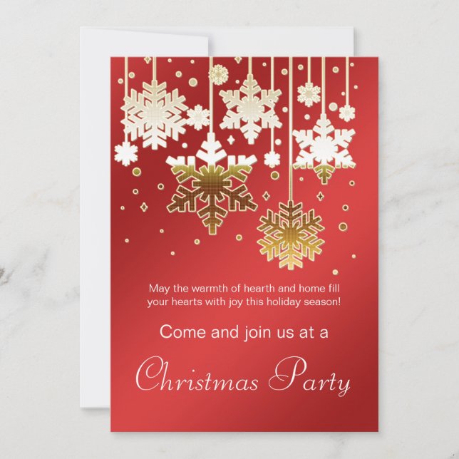 White golden snowflakes red Christmas Party Invitation (Front)