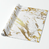 White Golden Stroke Marble Shiny Glam Abstract VIP Wrapping Paper (Unrolled)