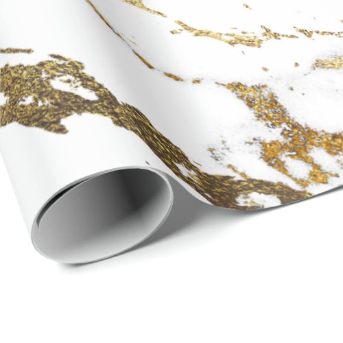 White Golden Stroke Marble Shiny Glam Abstract VIP Wrapping Paper