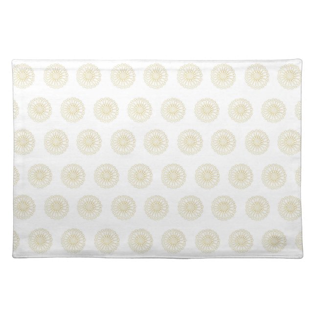 White | Golden Zinnia Flower Medallions Cloth Placemat (Front)