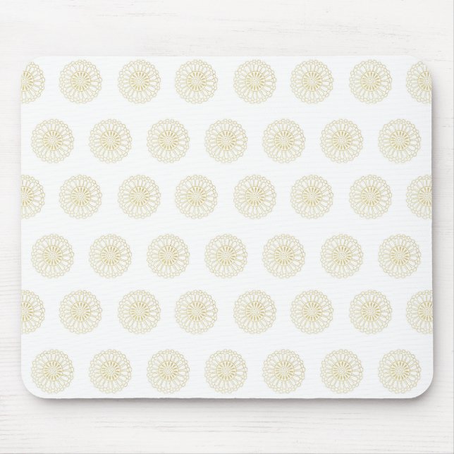White | Golden Zinnia Flower Medallions Mouse Pad (Front)