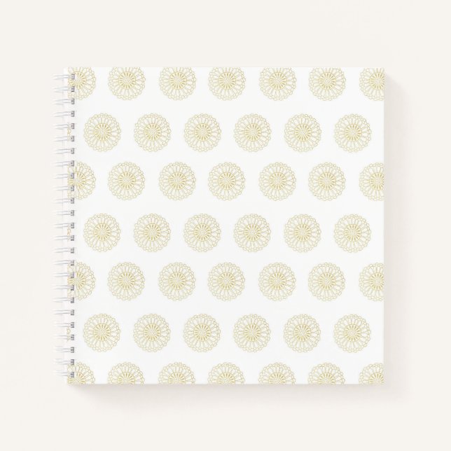 White | Golden Zinnia Flower Medallions Notebook (Front)