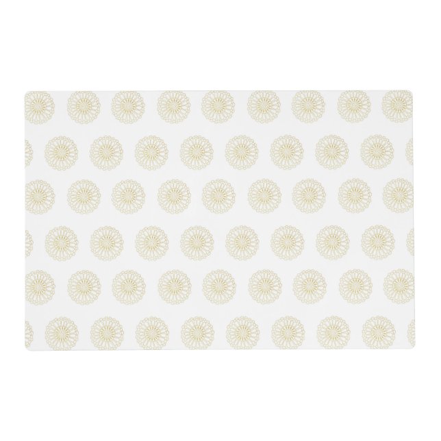 White | Golden Zinnia Flower Medallions Placemat (Front)