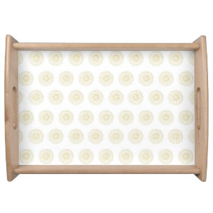 White   Golden Zinnia Flower Medallions Serving Tray
