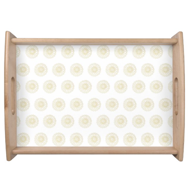 White | Golden Zinnia Flower Medallions Serving Tray (Front)