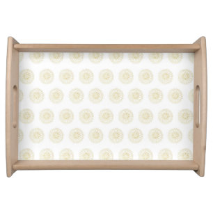 White   Golden Zinnia Flower Medallions Serving Tray