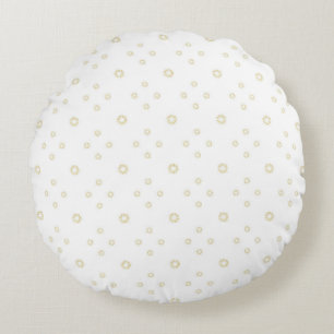 White   Golden Zinnia Sun Round Pillow