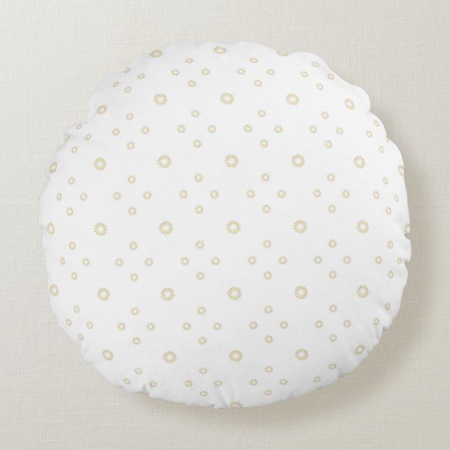 White | Golden Zinnia Sun Round Pillow (Front)